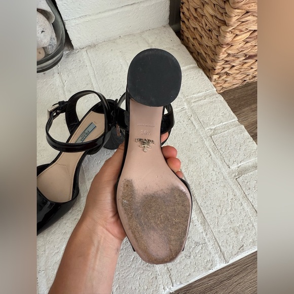PRADA Round Heel Ankle Strap Slingback Sandal Shoe 36 - 5.5 Black Patent - Picture 13 of 14